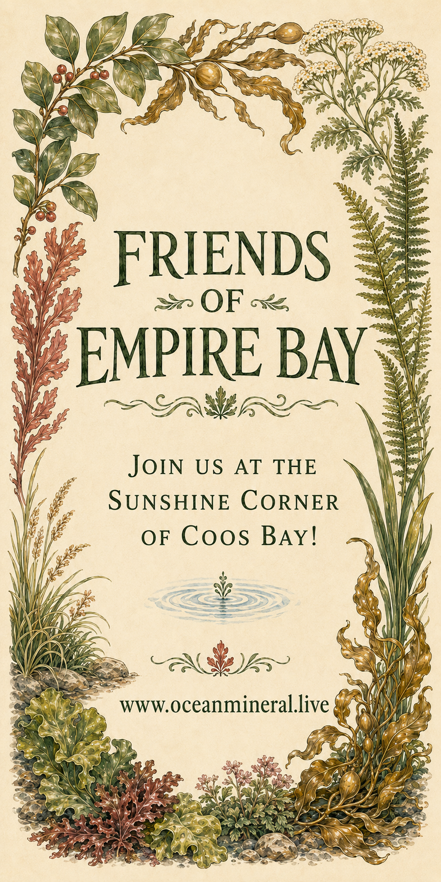 Friends of Empire Bay flier inviting people to join the Sunshine Corner of Coos Bay
